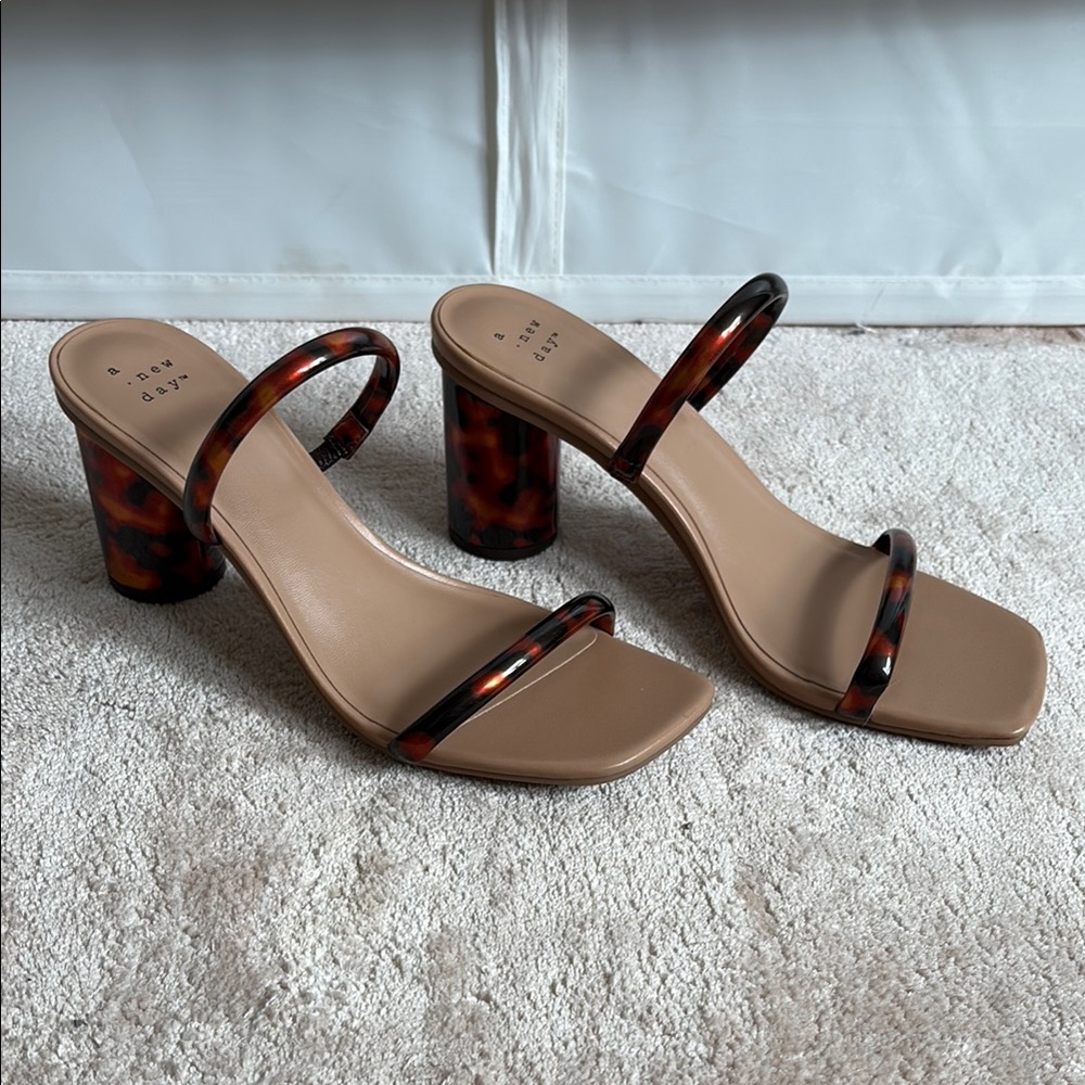 Brown Tortoise Strappy Block Heel